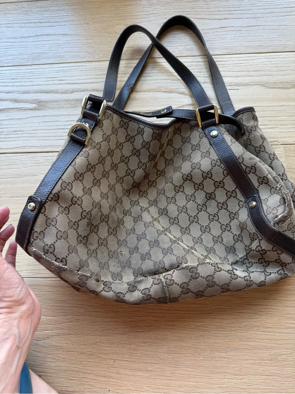 Gucci Beige Brown GG Canvas Shoulder Bag